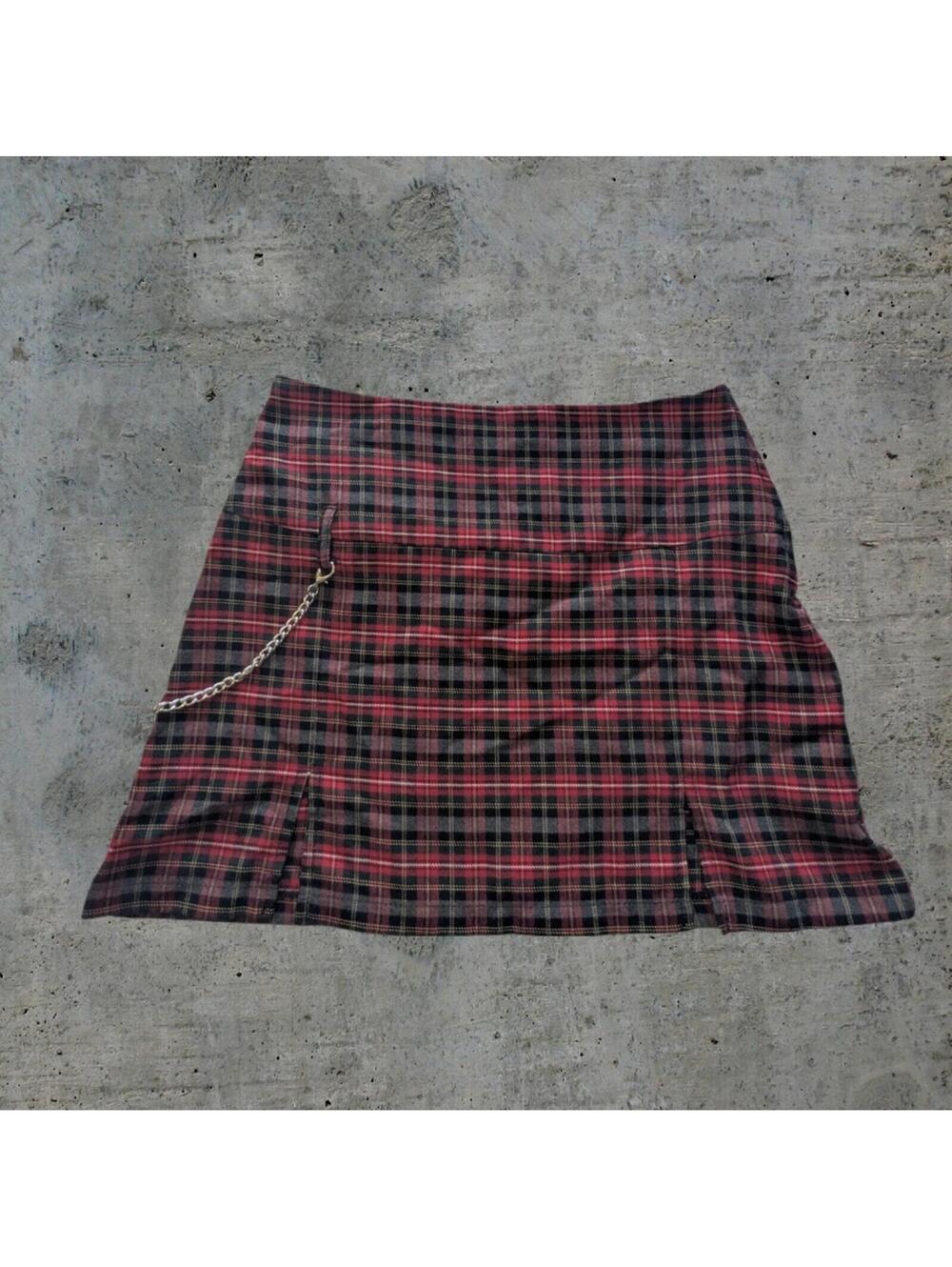 Plaid Chain-Accent Skirt
